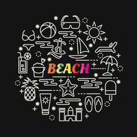 letras de colores degradados de playa con iconos de línea vector