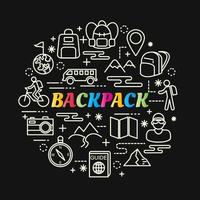 backpack colorful gradient lettering with line icons vector