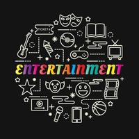 entertainment colorful gradient lettering with line icons vector