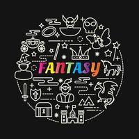 fantasy colorful gradient lettering with line icons vector