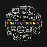 quality control colorful gradient lettering with line icons vector