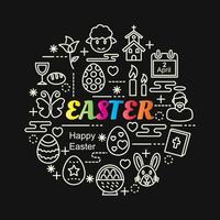 easter colorful gradient lettering with line icons vector