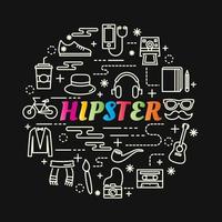 letras de degradado colorido hipster con iconos de línea vector