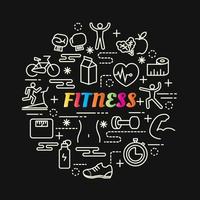 fitness colorful gradient lettering with line icons