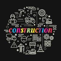 construction colorful gradient lettering with line icons vector