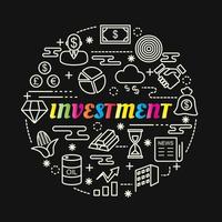 investment colorful gradient lettering with line icons vector