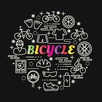 letras de colores degradados de bicicleta con iconos de línea vector