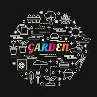 garden colorful gradient lettering with line icons vector