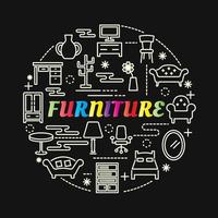 furniture colorful gradient lettering with line icons vector