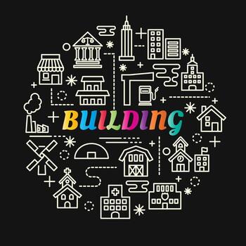 construcción de letras de degradado de colores con iconos de línea vector