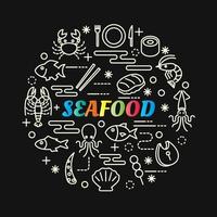 seafood colorful gradient lettering with line icons vector