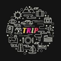 trip colorful gradient lettering with line icons vector