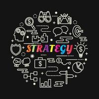 strategy colorful gradient lettering with line icons vector