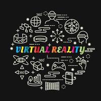 virtual reality colorful gradient lettering with line icons vector