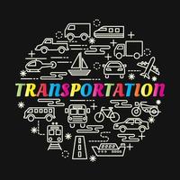 transporte colorido degradado letras con iconos de línea vector