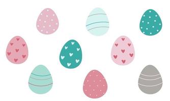 Decorated Easter eggs isolated on white background. Vector flat illustration