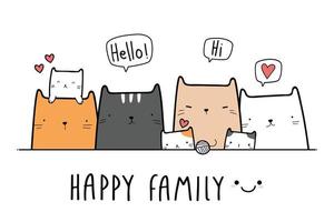 Cute cat kitten family greeting cartoon doodle vector