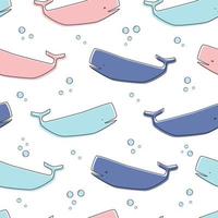 Cute colorful whale underwater cartoon doodle seamless pattern vector