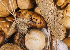 espigas de trigo y panes integrales de diferentes tipos de pan