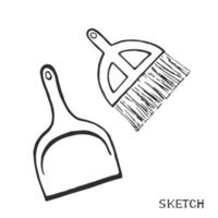 Isolated household brush and dustpan vector