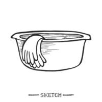 BASIN AND RUBBER GLOVES ON A WHITE BACKGROUND vector