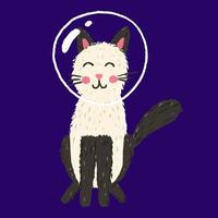 Cute funny cat astronaut in space. Print for kids t-shirts and clothes. vector