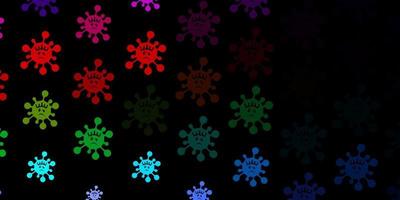 Dark multicolor vector background with covid-19 symbols.