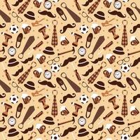 Seamless pattern of Fathers day. Flat set icons on white background. vector