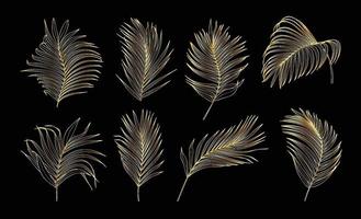 Collection of gold palm tree leaves vector