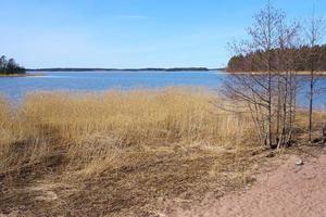 la costa del mar Báltico en Finlandia en la primavera en un día soleado.