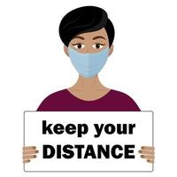 Girls with face mask and social distance sign vector