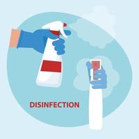 Disinfectant concept. Hand with antiseptic spray do disinfects. Vector illustration in flat style