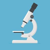 Modern microscope isolated on blue background. Vector illustration in flat style. Microscope icon for web design.