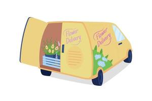 Flower delivery van with open trunk flat color vector object