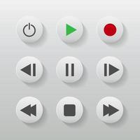 symbol icon set media player control white round buttons. vector illustrator