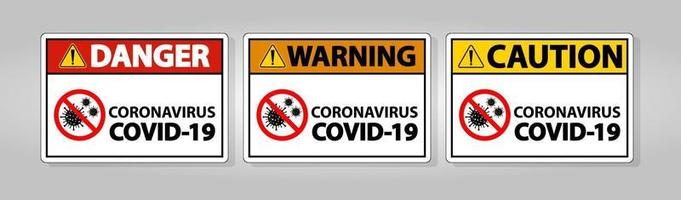 señal de advertencia, precaución brote coronavirus covid 19 vector