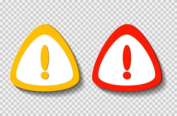 Exclamation mark symbol,Warning Dangerous icon on white transparent.Vector illustration
