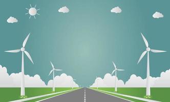 Wind turbines with sun clean energy with road eco-friendly concept ideas.vector illustration vector