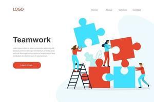 Landing page template about teamwork. Flat design concept for website vector