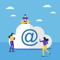 Cloud computing and mail sign with people around vector