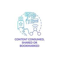Content consumed, shared, bookmarked blue gradient concept icon vector