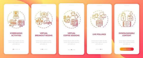 Online events success tips onboarding mobile app page screen with concepts vector