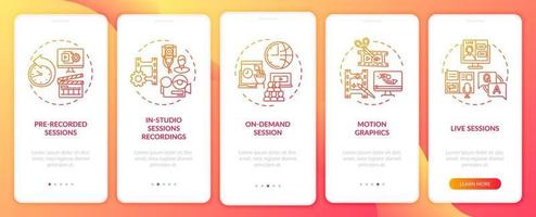 Online event content onboarding mobile app page screen with concepts vector