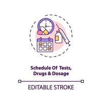 Pruebas, medicamentos y icono de concepto de programación de dosis. vector