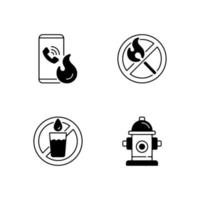 Emergency instructions for fire safety black linear icons set vector