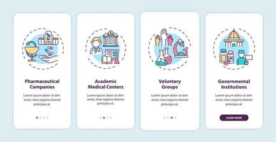 Clinical trials sponsorship onboarding mobile app page screen with concepts vector