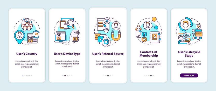 Smart rules criteria onboarding mobile app page screen with concepts vector