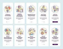 Clinical studies onboarding mobile app page screen with concepts set vector
