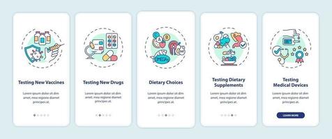 Clinical trials types onboarding mobile app page screen with concepts vector