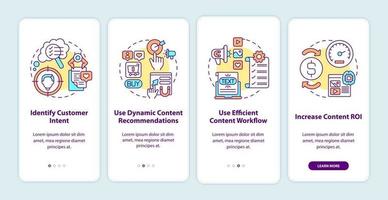 Smart content creation tips onboarding mobile app page screen with concepts vector